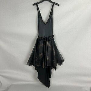 Revolution Dance Leotard Adult Small Black Mesh Hi Low Skirt Performance Stage